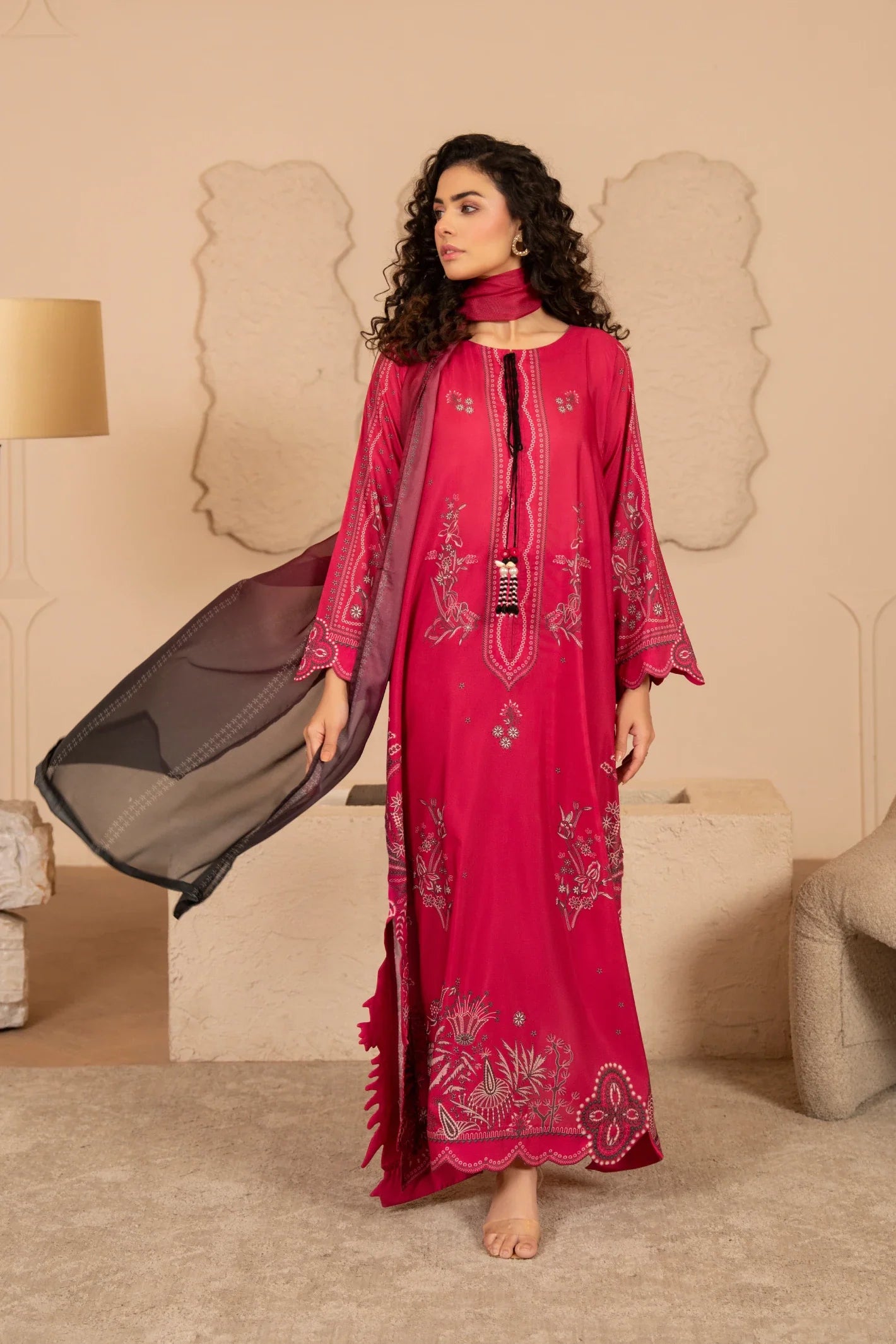 Crimson Bloom Dupatta